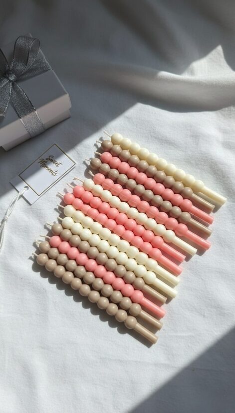 Dzimšanas dienas svecīte "Pērlītes" kūkām un tortēm, Krāsu palete Milk & Blush, 11cm